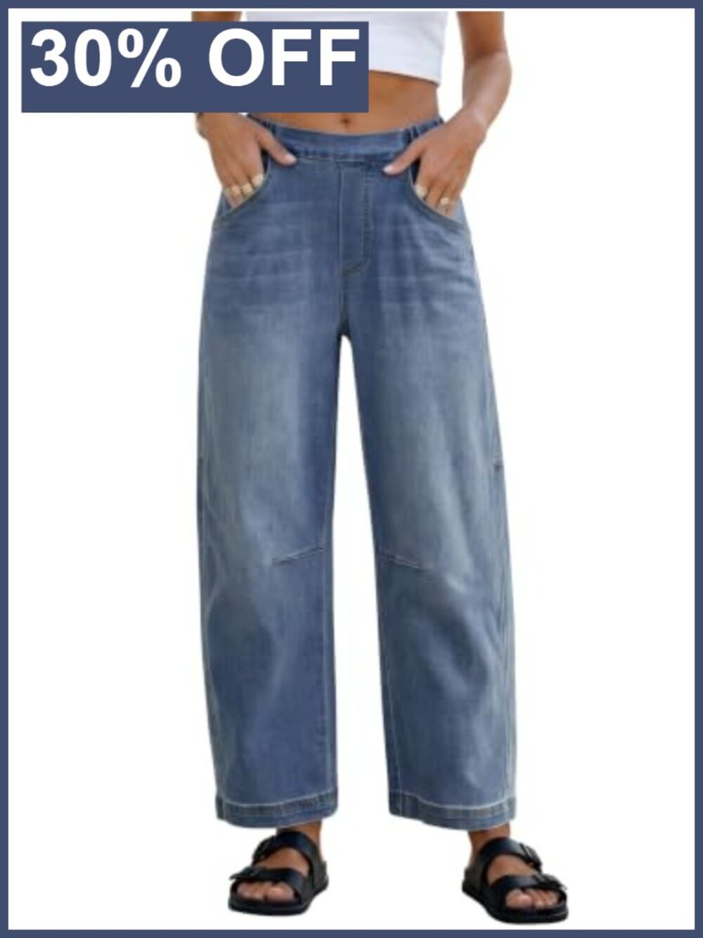 ANRABESS Barrel Jeans Women Baggy High Waist Wide Leg Pants Elasticated Waist
